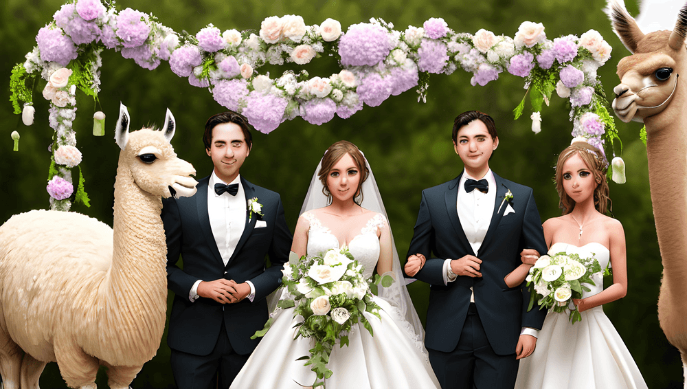 Lamas und Brautpaare